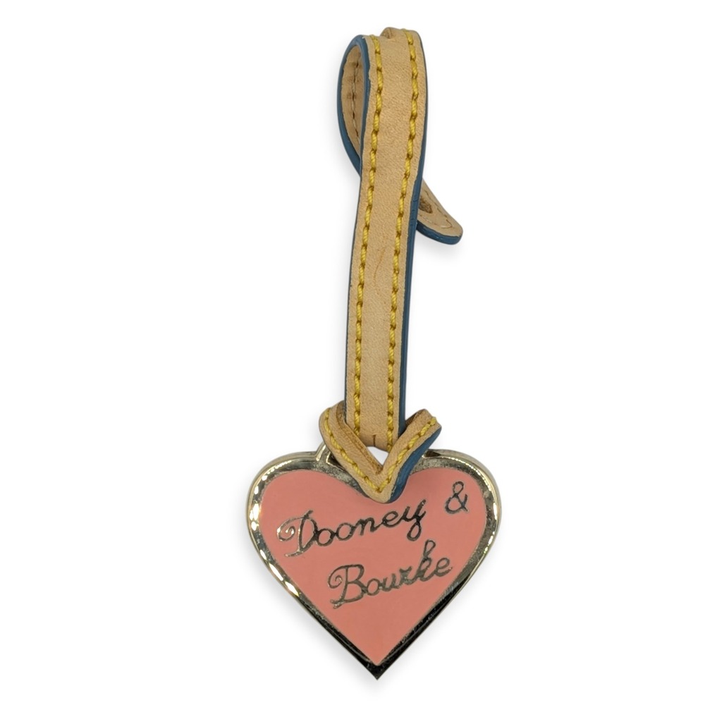 Dooney & Bourke Vintage Bag Charm Pink Gold Heart Leather Strap Designer Key Fob